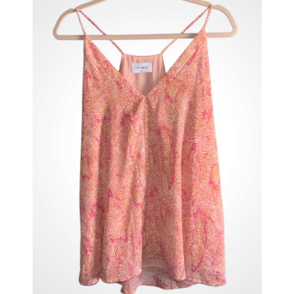 Adrienne Pink and Orange Snakeskin Print Spaghetti Strap Lined Flowy Top Large